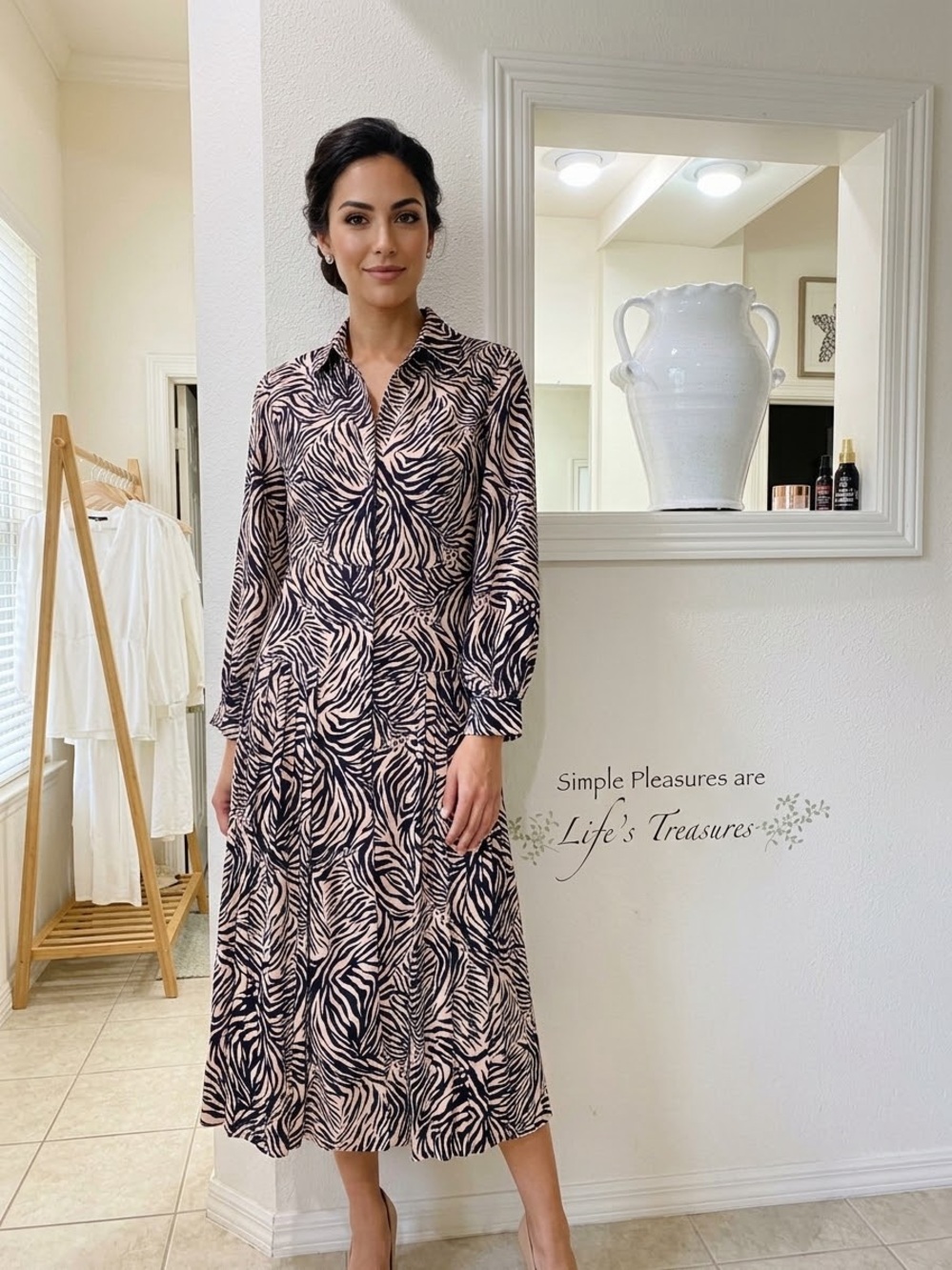 Topshop Pink and Black Printed Long-Sleeve Midi Dress